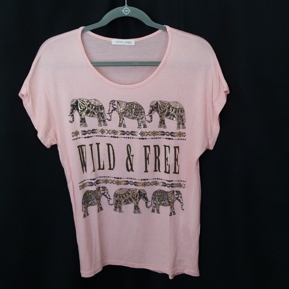 Light Pink Graphic Print Tee Shirt with Elephants